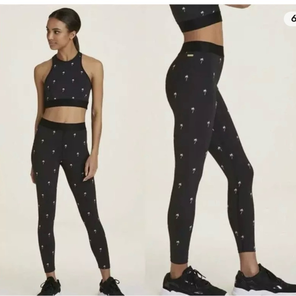 Nola Black Line Yoga 3/4 Pant and Matching Crop Top with Holographic Print